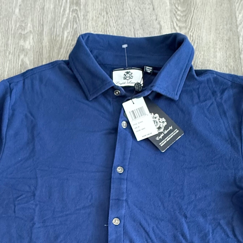 English Laundry Men Navy Button Down Long Sleeve Polo Shirt Style EL1012 Size M - Picture 1 of 7